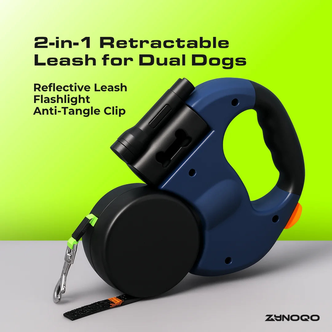 Walk 2 Dogs Tangle-Free with ZYNOQO Retractable Leash + Light