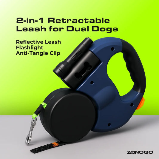 Walk 2 Dogs Tangle-Free with ZYNOQO Retractable Leash + Light